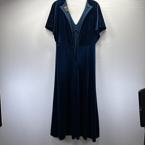 Taylor Women's Maxi Dress 6 Dark Blue Velvet Babydoll Short Sleeve Back Zipper - Picture 3 of 9